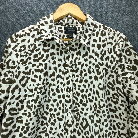 J Crew Shirt Womens 10 Brown Button Up Linen Blend Long Sleeve Breathable - Picture 2 of 15